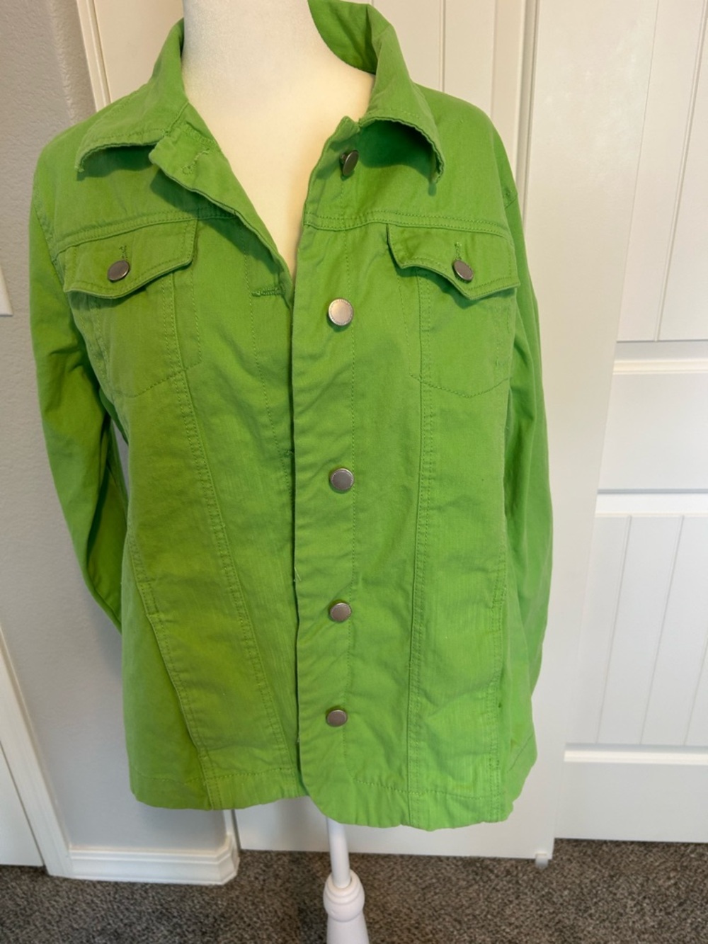 Vibrant Lime Green Button-Up Jean Jacket